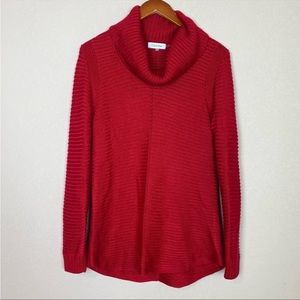 Calvin Klein Red Chunky Knit Ribbed Cowl Neck Sweater Sz M